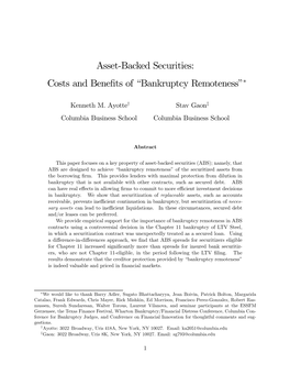 Asset-Backed Securities: Costs and Benefits of "Bankruptcy