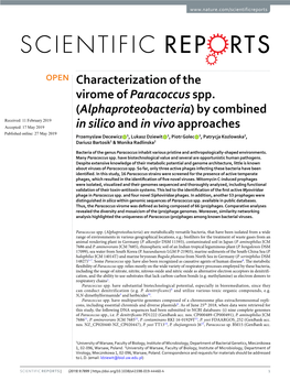 Characterization of the Virome of Paracoccus Spp. (Alphaproteobacteria) by Combined in Silico and in Vivo Approaches