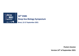 16Th DSBS Deep-Sea Biology Symposium Brest, 12-17 September 2021