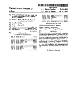United States Patent (19) 11) Patent Number: 5,320,862 La Tona 45) Date of Patent: Jun