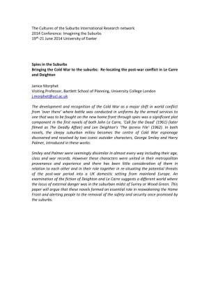 The Cultures of the Suburbs International Research Network 2014 Conference: Imagining the Suburbs 19Th-21 June 2014 University of Exeter