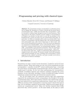 Programming and Proving with Classical Types