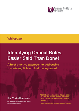 Identifying Critical Roles, Easier Said Than Done! a Best Practice Approach to Addressing the Missing Link in Talent Management