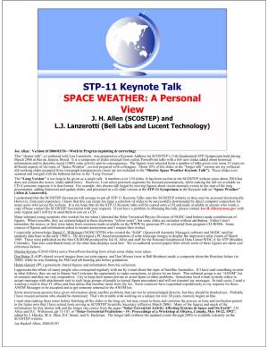 STP-11 Keynote Talk SPACE WEATHER: a Personal View J