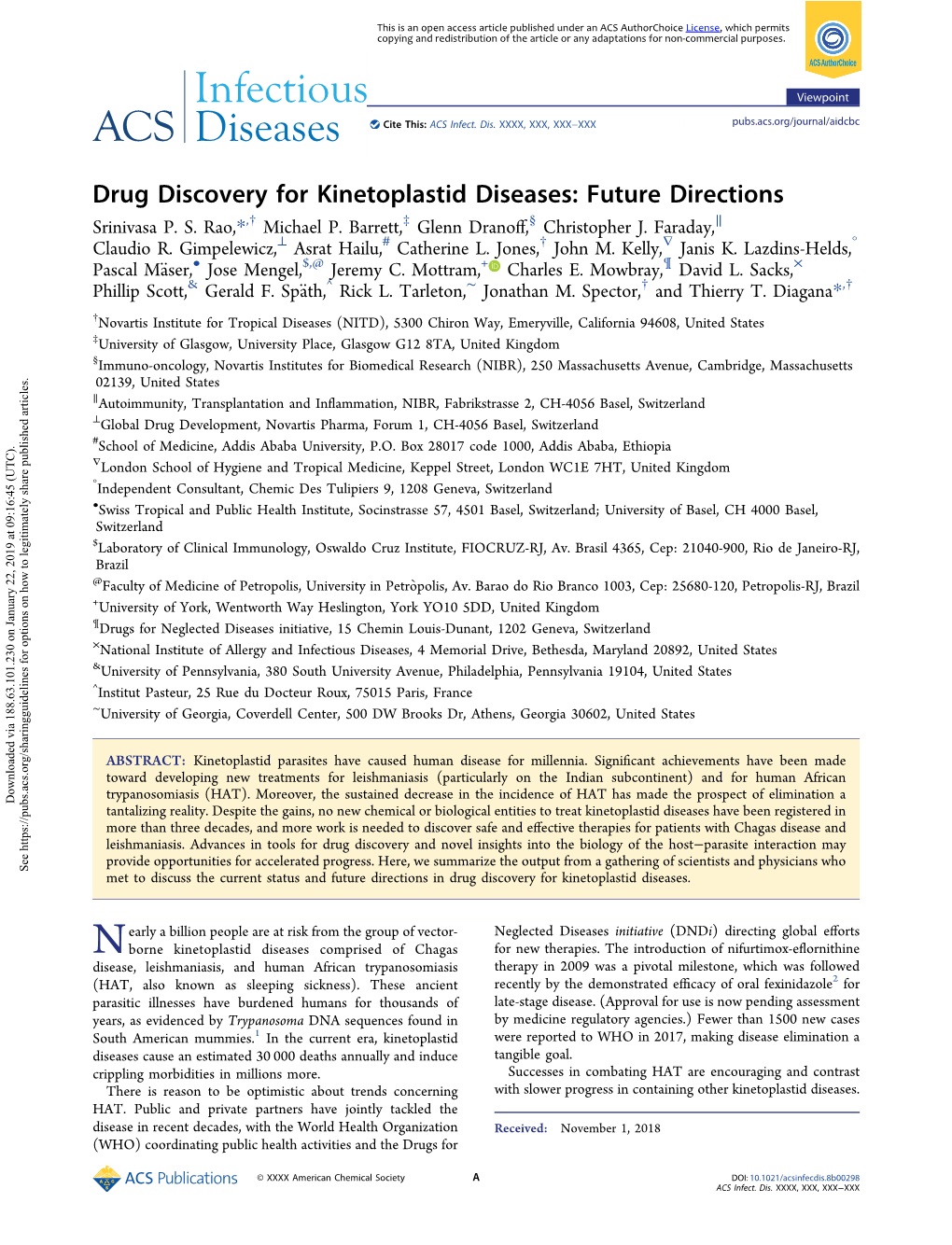 Drug Discovery for Kinetoplastid Diseases: Future Directions † ‡ § ∥ Srinivasa P