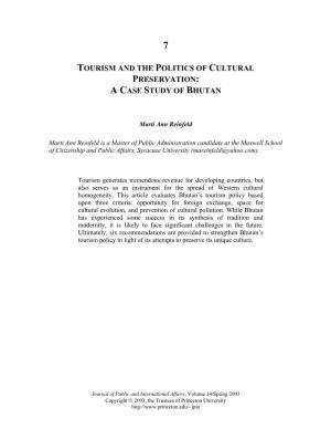 Tourism and the Politics of Cultural Preservation: a Case Study of Bhutan