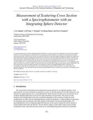 Measurement of Scattering Cross Section with a Spectrophotometer with an Integrating Sphere Detector