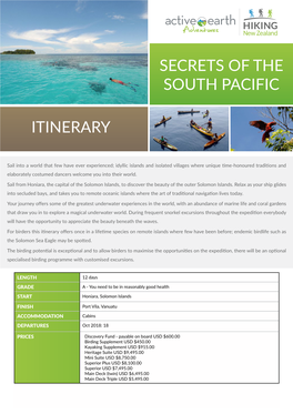 Secrets of the South Pacific Itinerary