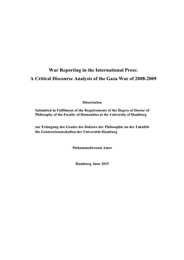 War Reporting in the International Press: a Critical Discourse Analysis of the Gaza War of 2008-2009