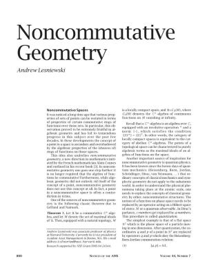 Noncommutative Geometry Andrew Lesniewski