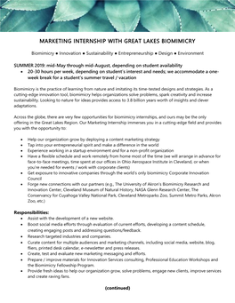 Marketing Internship with Great Lakes Biomimicry