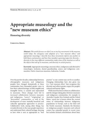 Appropriate Museology and the “New Museum Ethics” Honoring Diversity