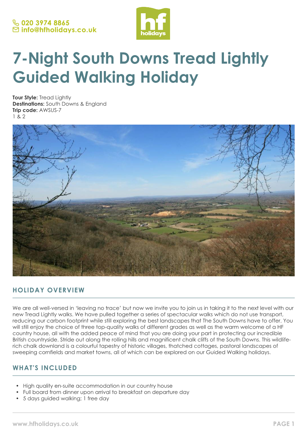 7-Night South Downs Tread Lightly Guided Walking Holiday