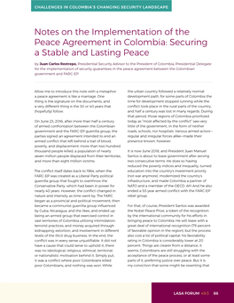 Notes on the Implementation of the Peace Agreement in Colombia