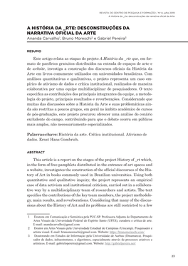 A História Da Rte: Desconstruções Da Narrativa Oficial Da Arte