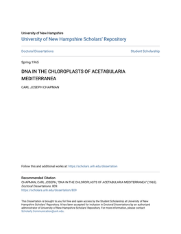 Dna in the Chloroplasts of Acetabularia Mediterranea