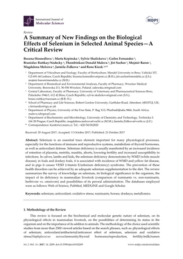 A Summary of New Findings on the Biological Effects of Selenium in Selected Animal Species—A Critical Review