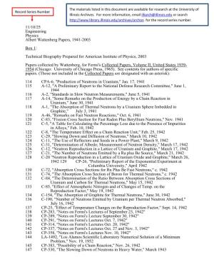 11/10/25 Engineering Physics Albert Wattenberg Papers, 1941-2003 Box 1