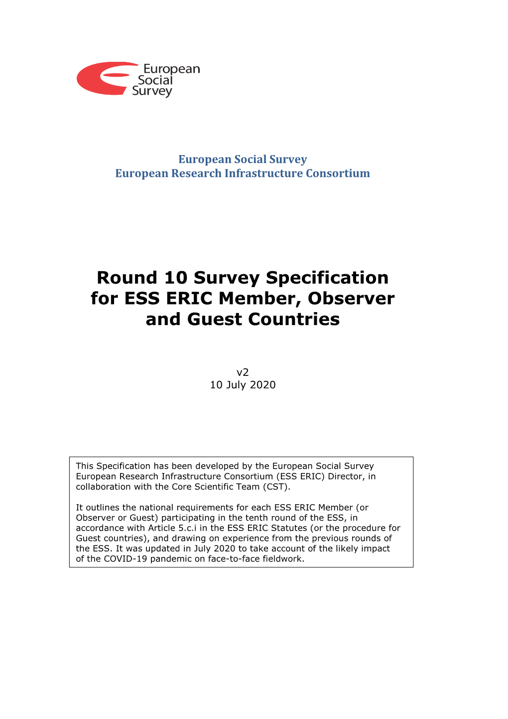 Round 10 Survey Specification for ESS ERIC Member, Observer and Guest Countries