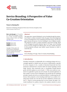 Service Branding: a Perspective of Value Co-Creation Orientation