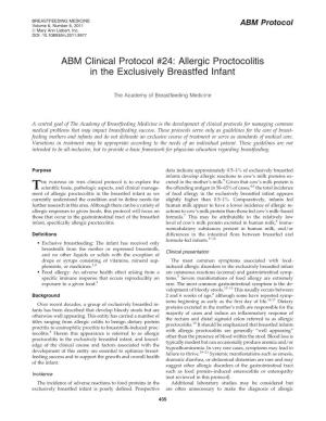 Allergic Proctocolitis in the Exclusively Breastfed Infant