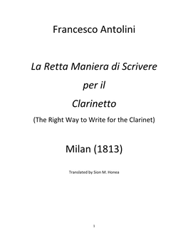Antolini, Retta Maniera Di Scivere Per Il Clarinetto (1813)