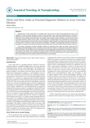 Nitrite and Nitric Oxide As Potential Diagnostic Markers in Acute Vascular Diseases James H