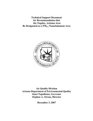 Technical Support Document for Recommendation That the Nogales, Arizona Area Be Designated As a PM2.5 Nonattainment Area