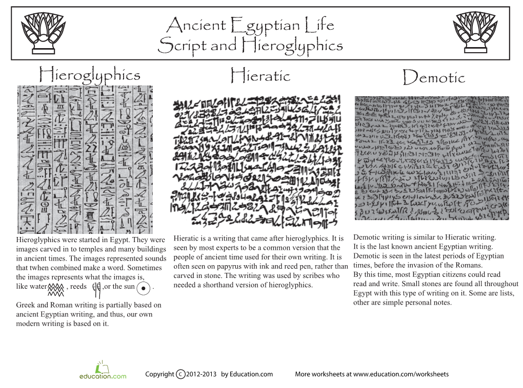 Ancient Egyptian Life Script And Hieroglyphics Hieroglyphics Hieratic ...