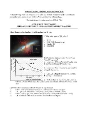 Brentwood Science Olympiads Astronomy Exam 2019: *The Following Exam Was Produced by Coaches and Students at Brentwood HS