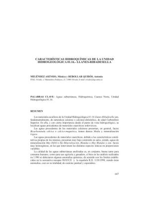 Caracterèsticas Hidroquèmicas De La Unidad Hidrogeolìgica 01.16