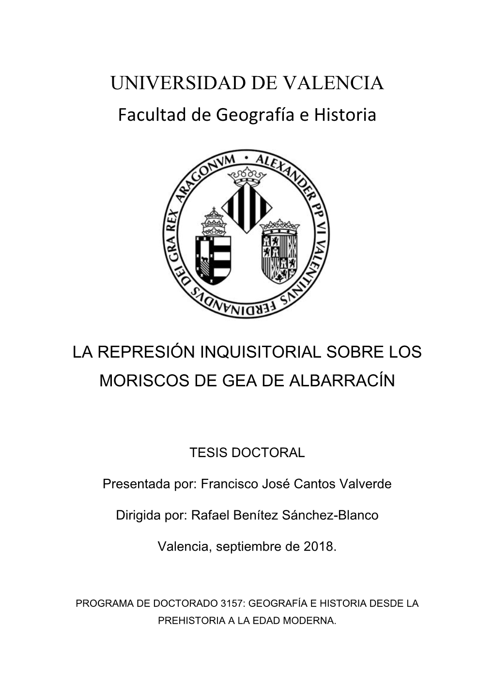 UNIVERSIDAD DE VALENCIA Facultad De Geografía E Historia