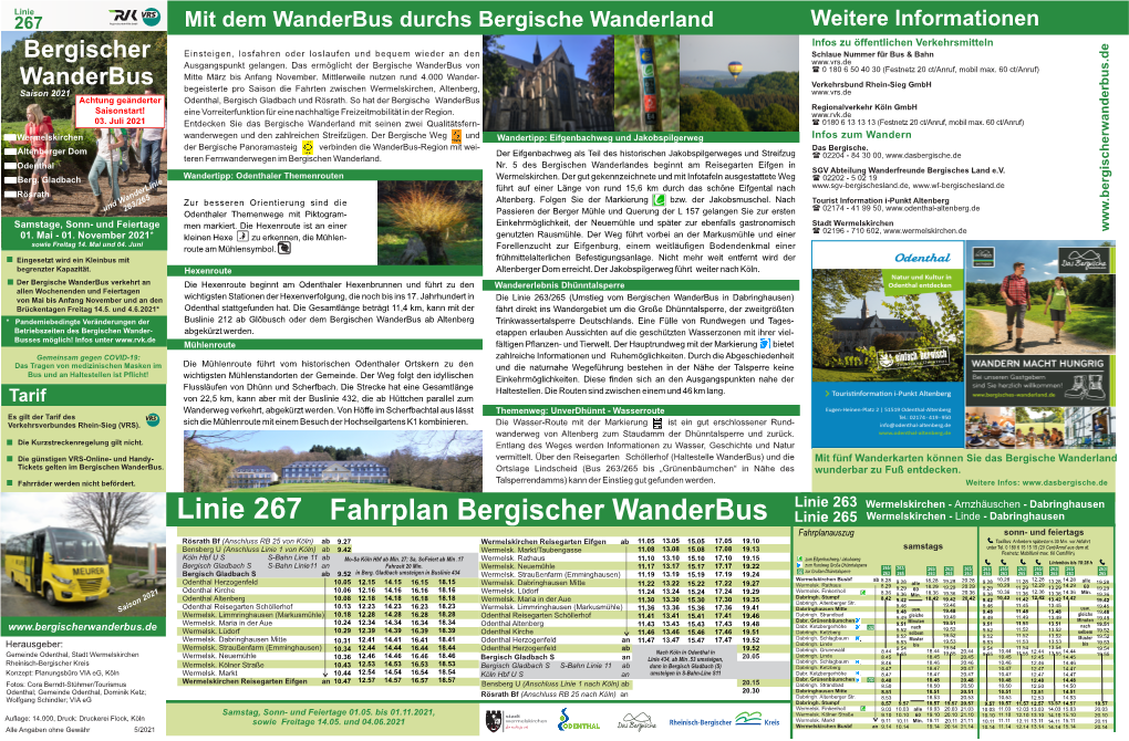 Fahrplan Bergischer Wanderbus Linie