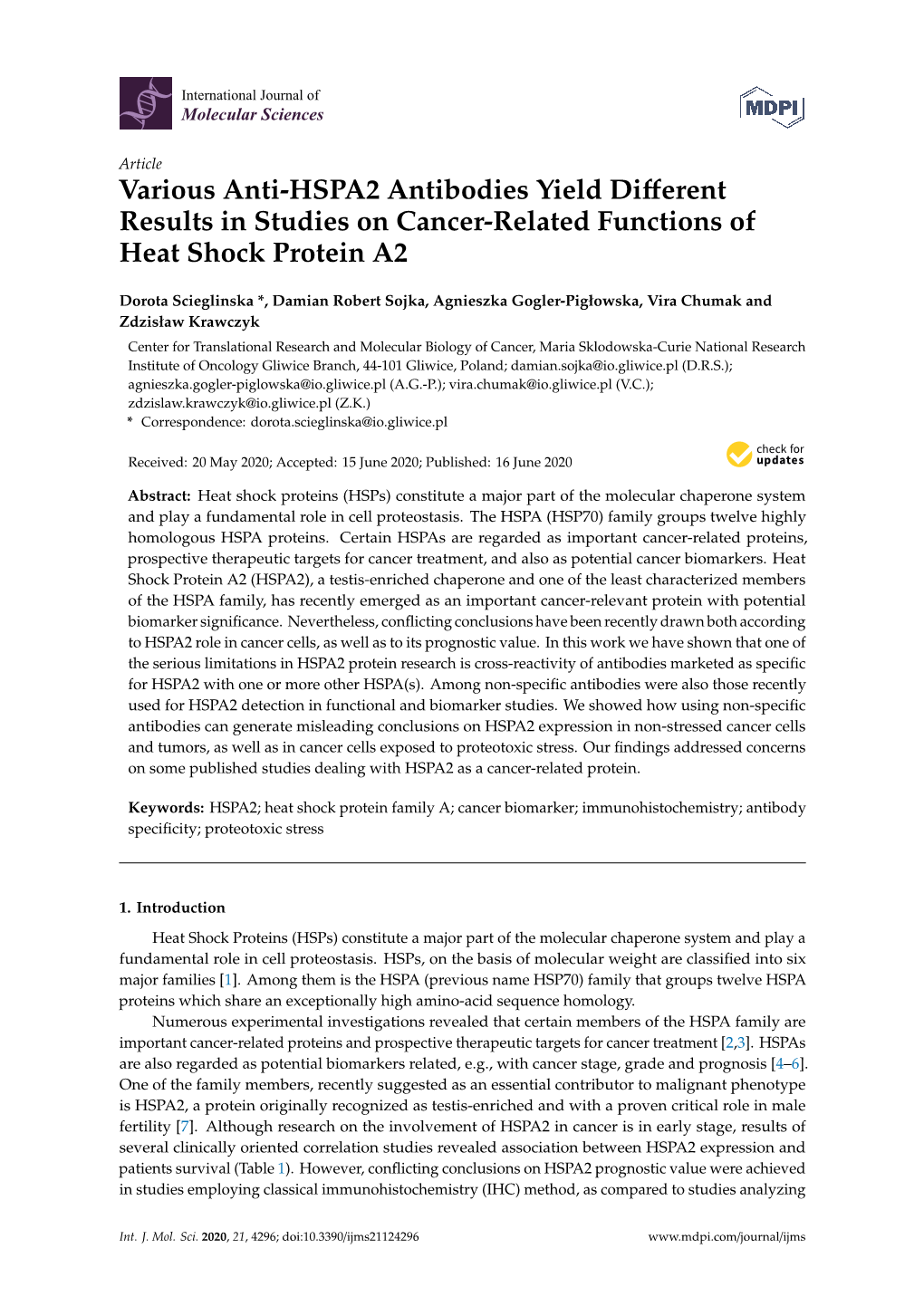 Various Anti-HSPA2 Antibodies Yield Different Results in Studies On