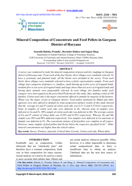 Mineral Composition of Concentrate and Feed Pellets in Gurgaon District of Haryana