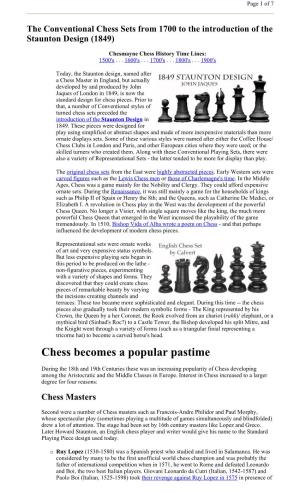 Chess Sets from 1700 to the Introduction of the Staunton Design (1849)
