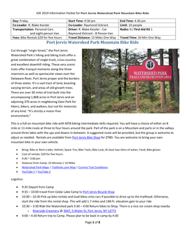 Port Jervis Watershed Park Mountain Bike Ride