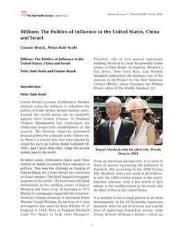 Billions: the Politics of Influence in the United States, China and Israel