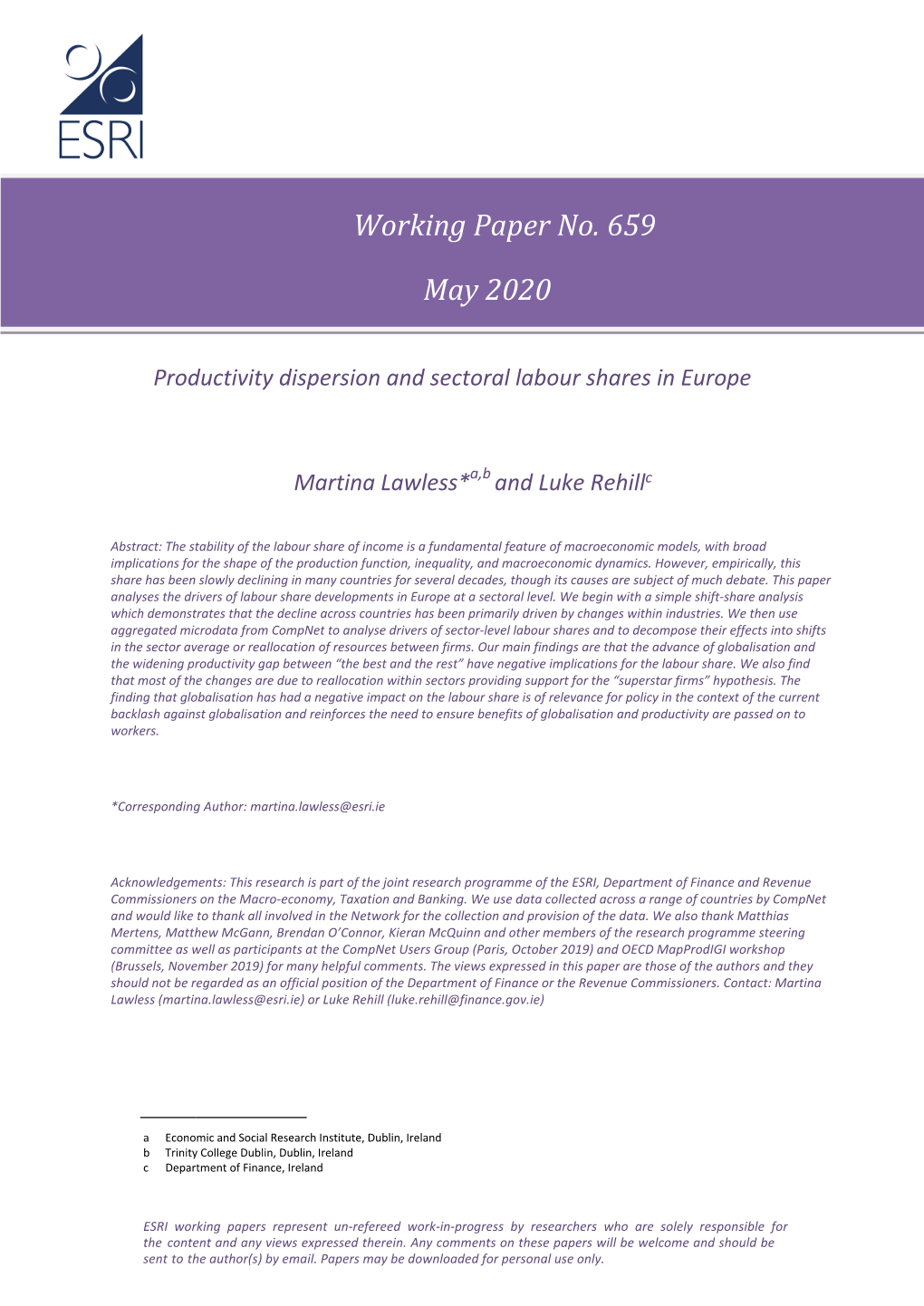 Productivity Dispersion and Sectoral Labour Shares in Europe