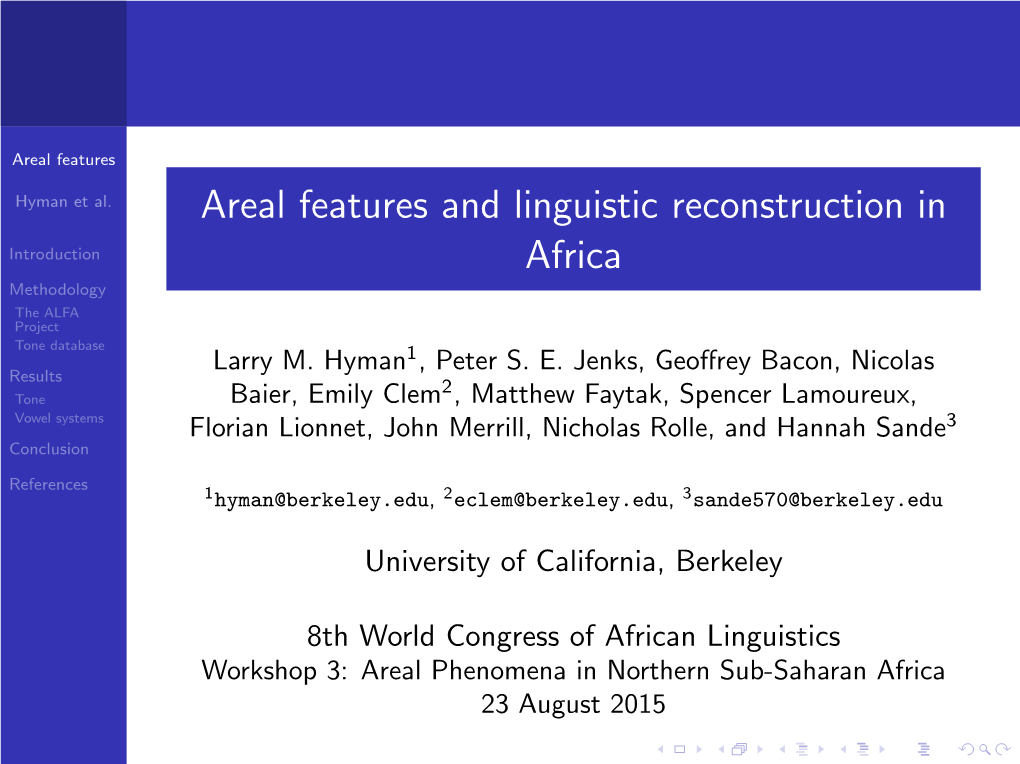 Areal Features and Linguistic Reconstruction in Africa