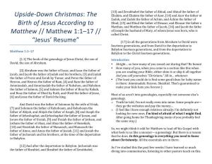 Matthew 1 1-17, Jesus Resume
