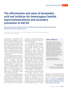 The Effectiveness and Value of Bempedoic Acid and Inclisiran for Heterozygous Familial Hypercholesterolemia and Secondary Prevention of ASCVD