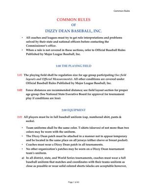 Common Rules Dizzy Dean Baseball, Inc