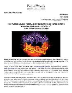 Deep Purple and Judas Priest Embark on a Co- Headlining North American Tour