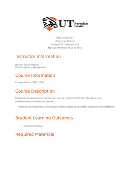 Instructor Information Course Information Course