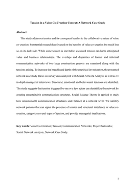 A Network Case Study Abstract This Study Addresses Tension and Its