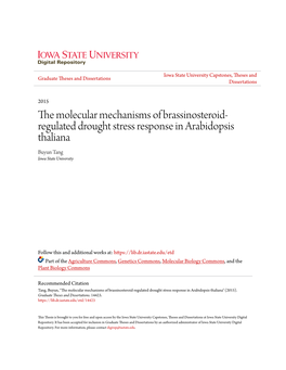 Regulated Drought Stress Response in Arabidopsis Thaliana Buyun Tang Iowa State University