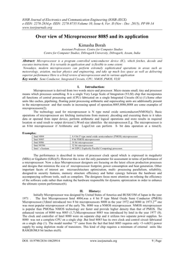 Over View of Microprocessor 8085 and Its Application