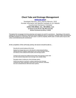 Chest Tube and Drainage Management