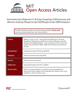 Intermolecular Reductive C–N Cross Coupling of Nitroarenes and Boronic Acids by P[Superscript III]/P[Superscript V]#O Catalysis